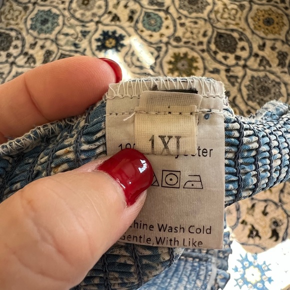 Frill Trim Shirred Tube Crop Top set matching ruffle skirt Blue floral 1XL Plus - Picture 5 of 9